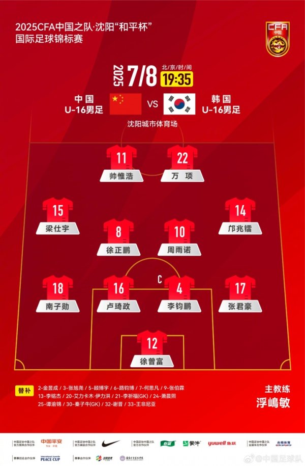 中国U-16男足VS韩国U-16男足，中国队杆位名单出炉