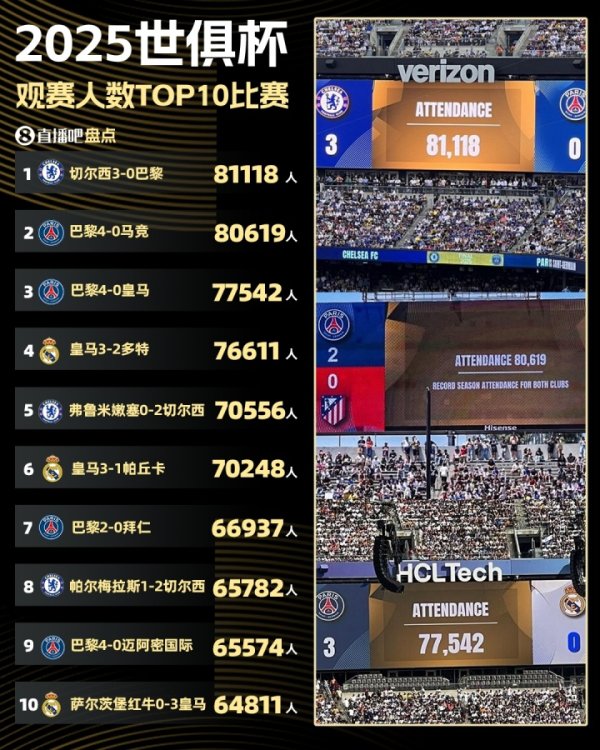 世俱杯观赛人群  top10赛事  ：总决赛  81118人