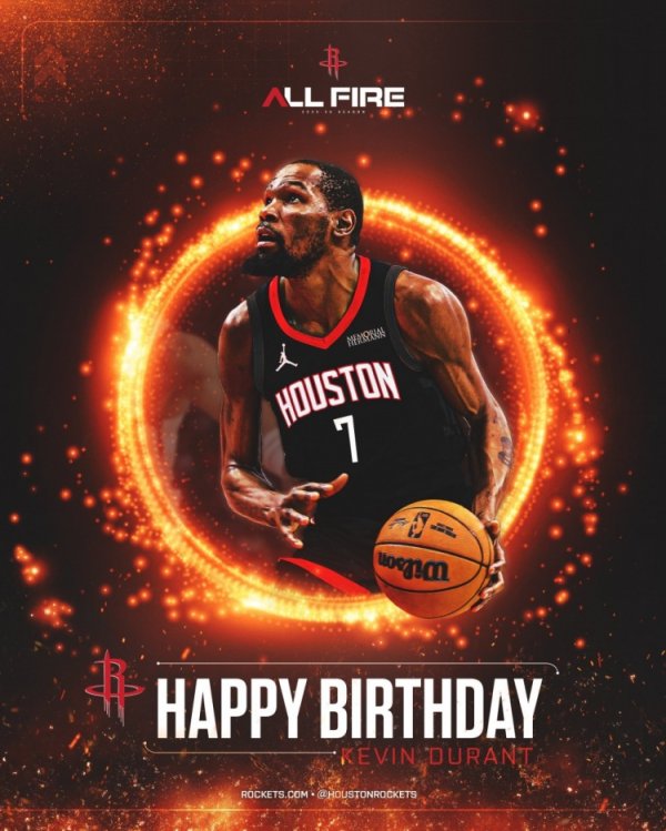 37岁了！火箭官方晒图：生日快乐！凯文-杜兰特！🎂